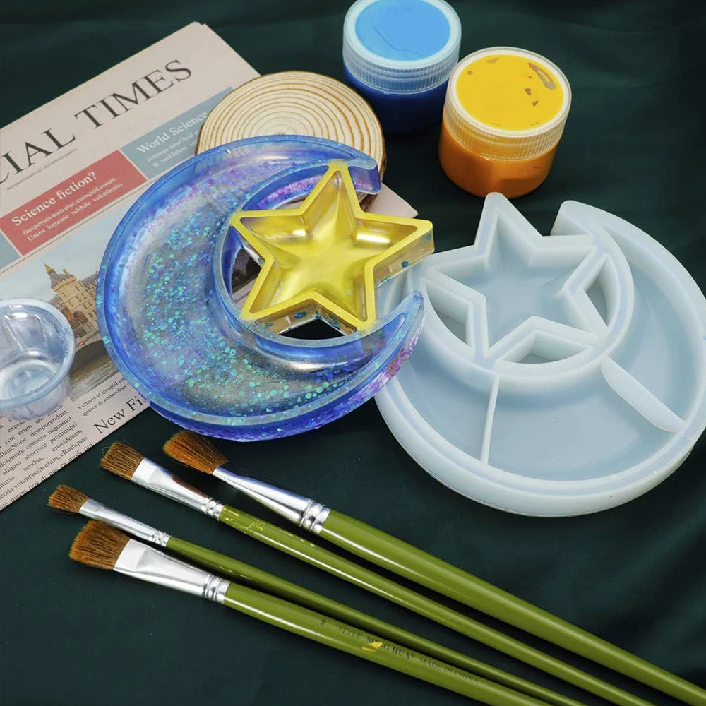 Moon Star Tray Silicone Resin Mold Crescent Jewelry Display Storage Tray Crafts Casting Mould Home Decor Zpaxo