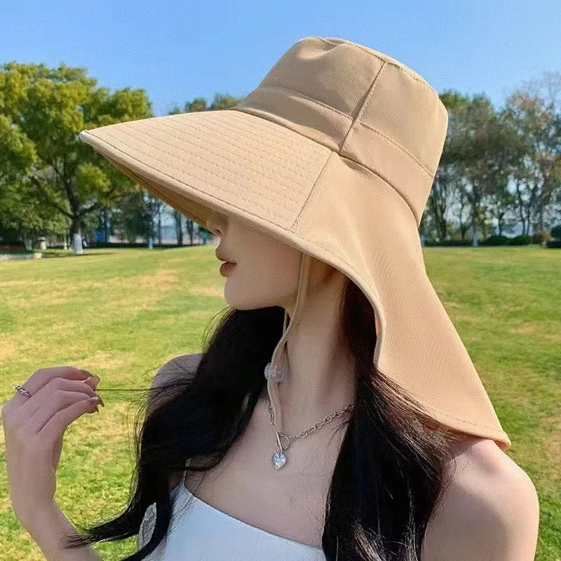 Women's Summer Sun Hat Fisherman Wide Brim Shawl Detachable Cycling