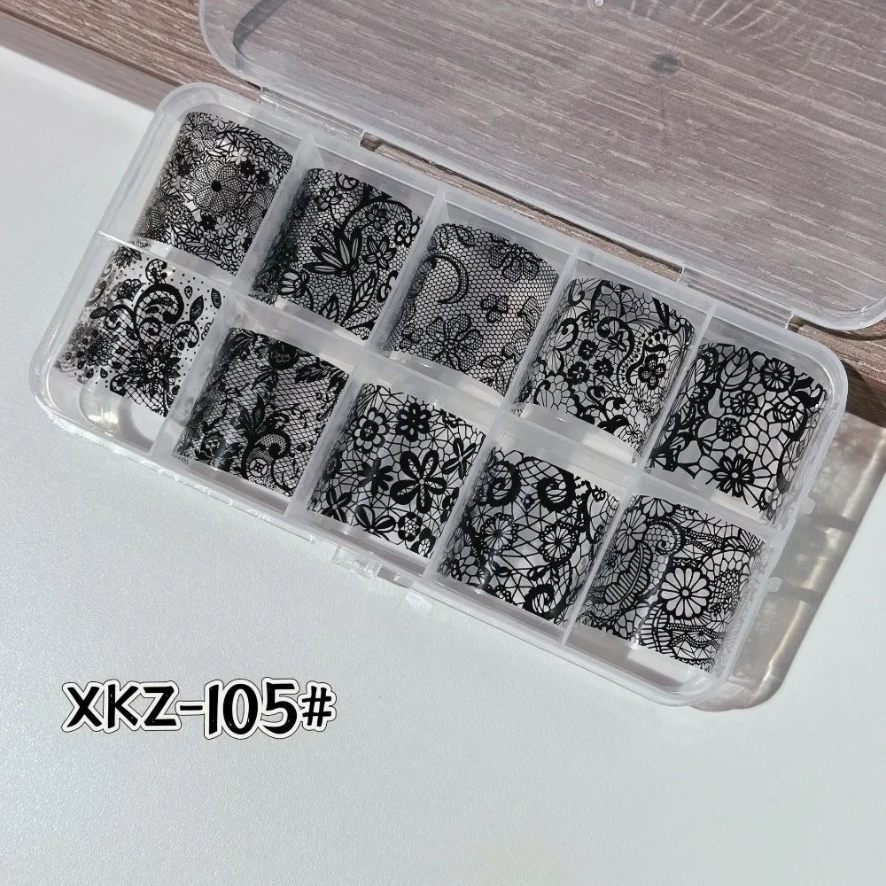 Lace Design Nail Foils Stripe Pattern Black White Nail Art Stickers Leopard Print Sequin Effect Transfer Paper Nail Decoration Zpaxo 2