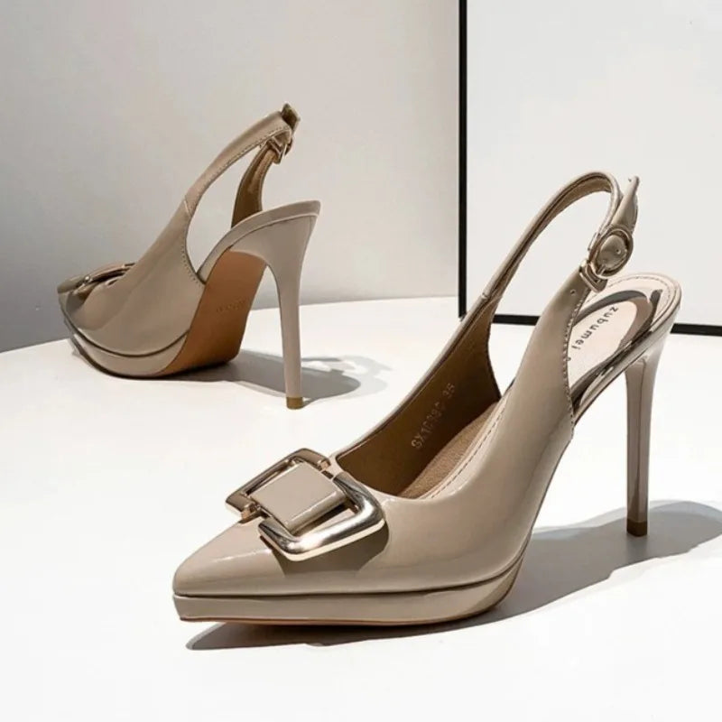 Summer Women's Pointed Closed Toe Comfortable Metal Buckle Zpaxo