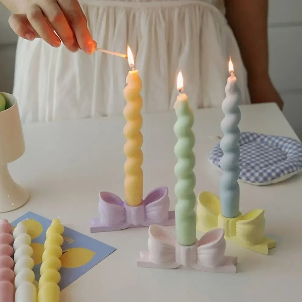 Gypsum Bow Candle Holder Long Candlestick Wedding Birthday Party Home