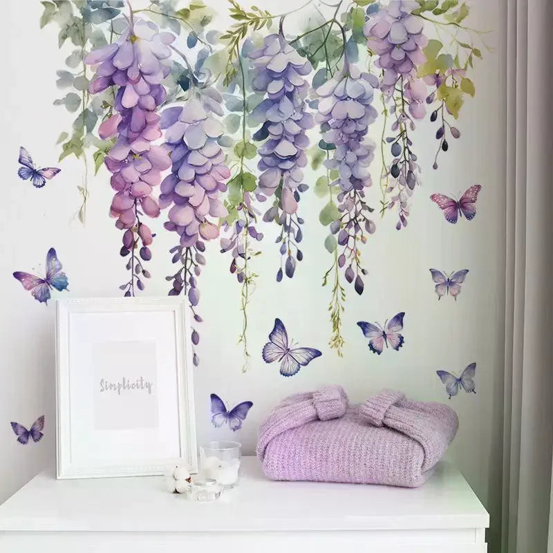 Purple Flower Plants Floral Wall Stickers Home Room Decoration Bedroom Adhesive Wall Furniture Door Sticker Zpaxo