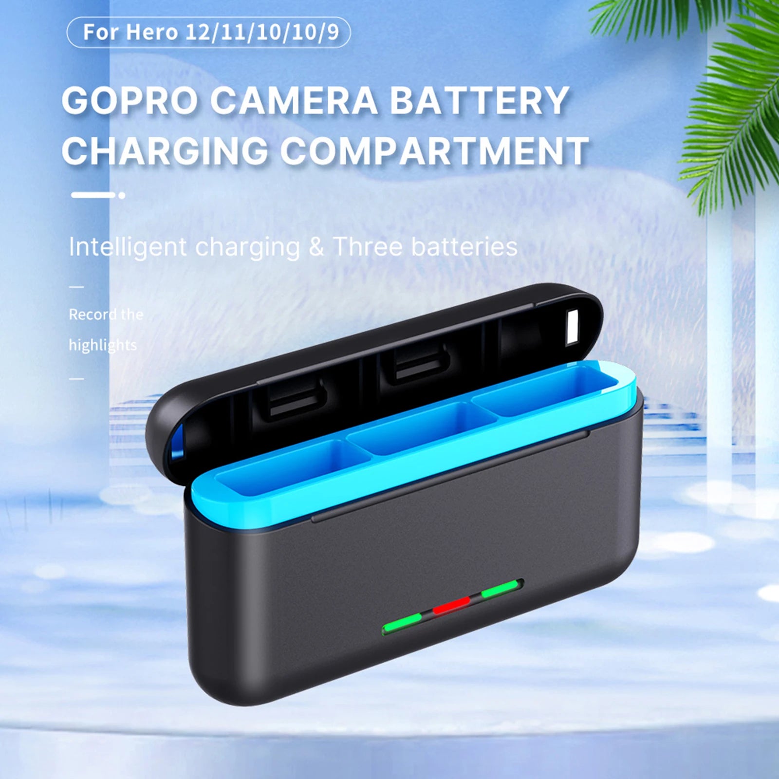 3 Slots Battery Charger with Smart Power Indicator Battery Storage Case Fast Charging Case Compatible for GoPro Hero 12/11/10/9 Zpaxo China Mainland