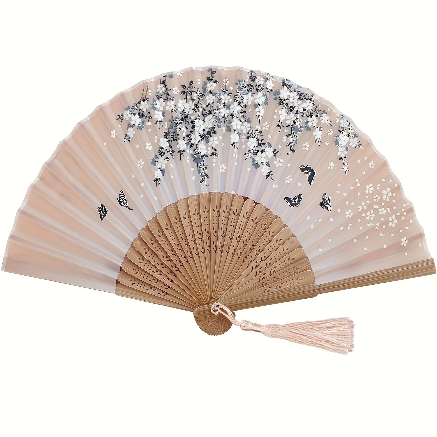 Elegant Bamboo Folding Hand Fan Tassel Traditional Chinese Japanese