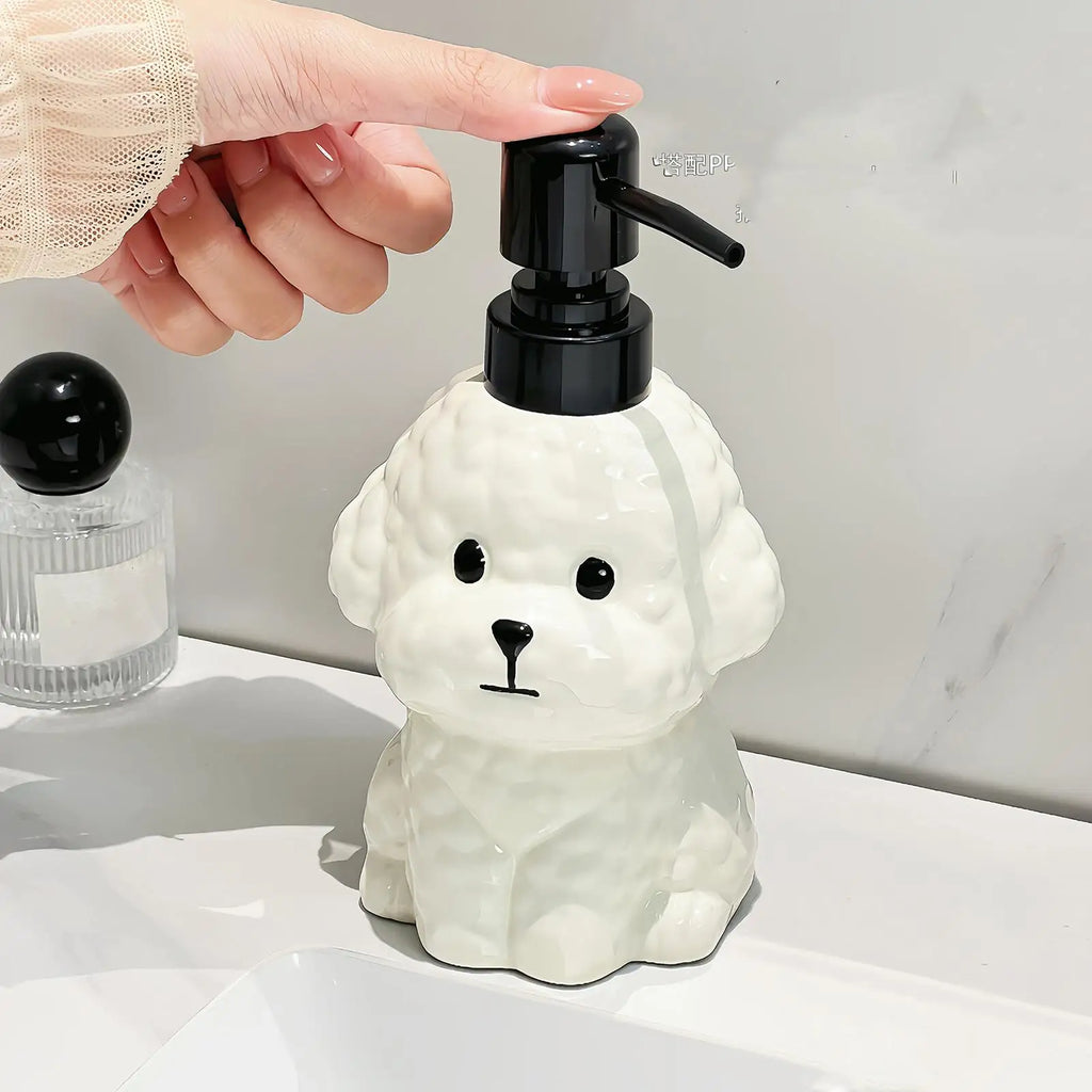 Soap Dispenser Dog Shape Ceramic Refillable Liquid Lotion Container