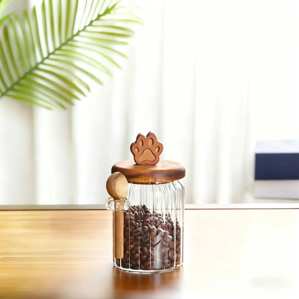 Coffee Jar Scoop Tea Powder Grains Organizer Bear Claw Wood Airtight