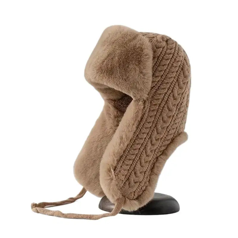 Cute Thickened Plush Hats Women Warm Winter Knitted Cap Ear Guards Zpaxo Khaki