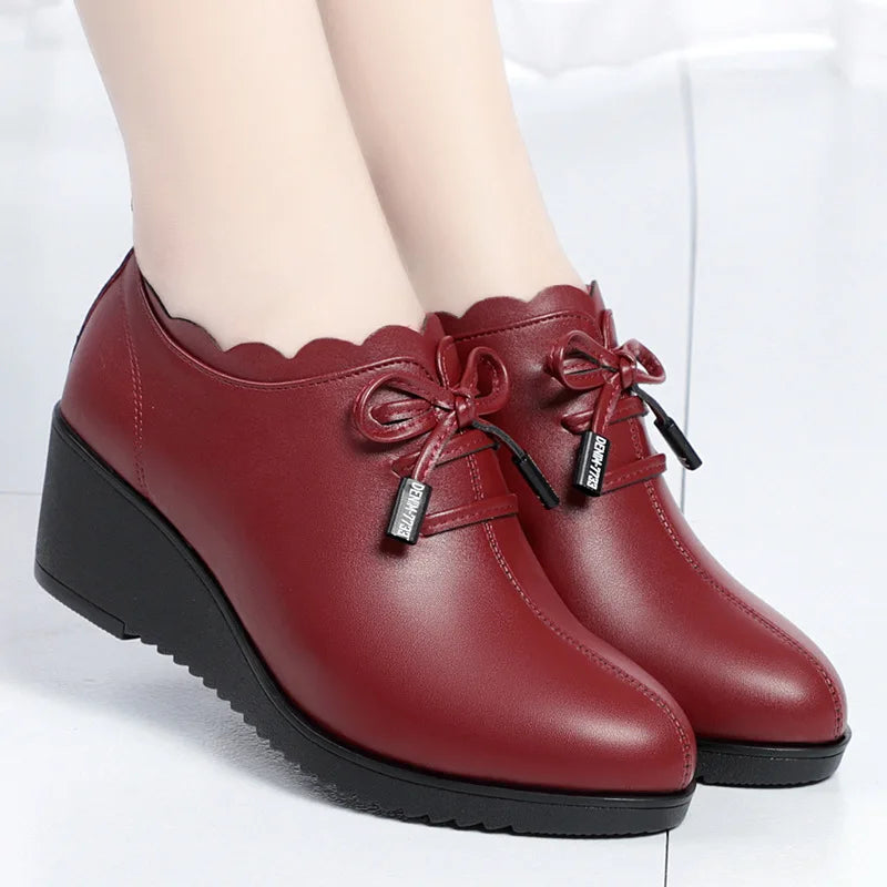 CINESSD 2023 Fashion Lace Leather Platform Pumps Korean Casual Zpaxo