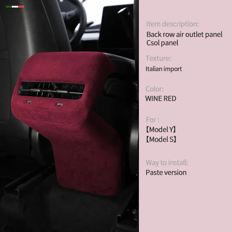 Car Rear Air Condition Vent Outlet Cover For Tesla Model 3/Y Interior Alcan tara Auto Back Exhaust Vent Decorative Sheath Shell Zpaxo A Winered