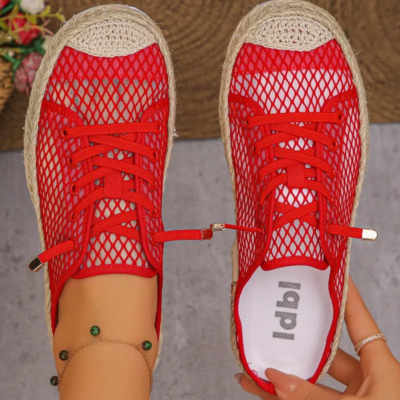 Women's Flat Lightweight Sneakers Solid Braid Hollow Breathable Zpaxo