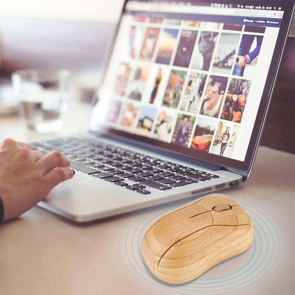 2 4GHz Bamboo Wireless Optical Mouse Laptop Computer Wooden Wood