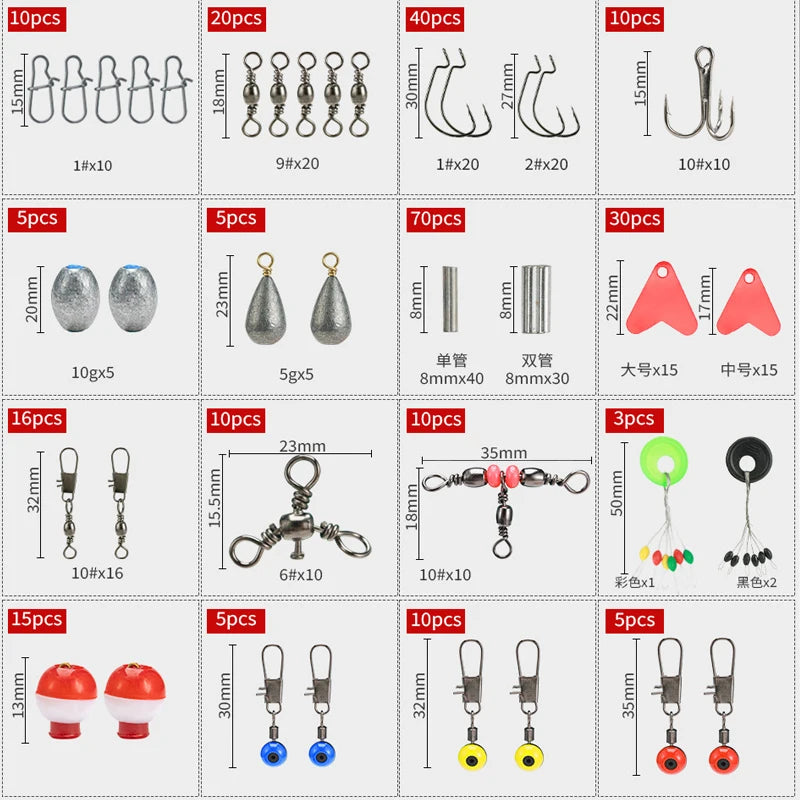 264-Piece Fishing Tackle Set – Hooks, Sinkers, Swivels & Snaps Fishing Tackle Kit Zpaxo