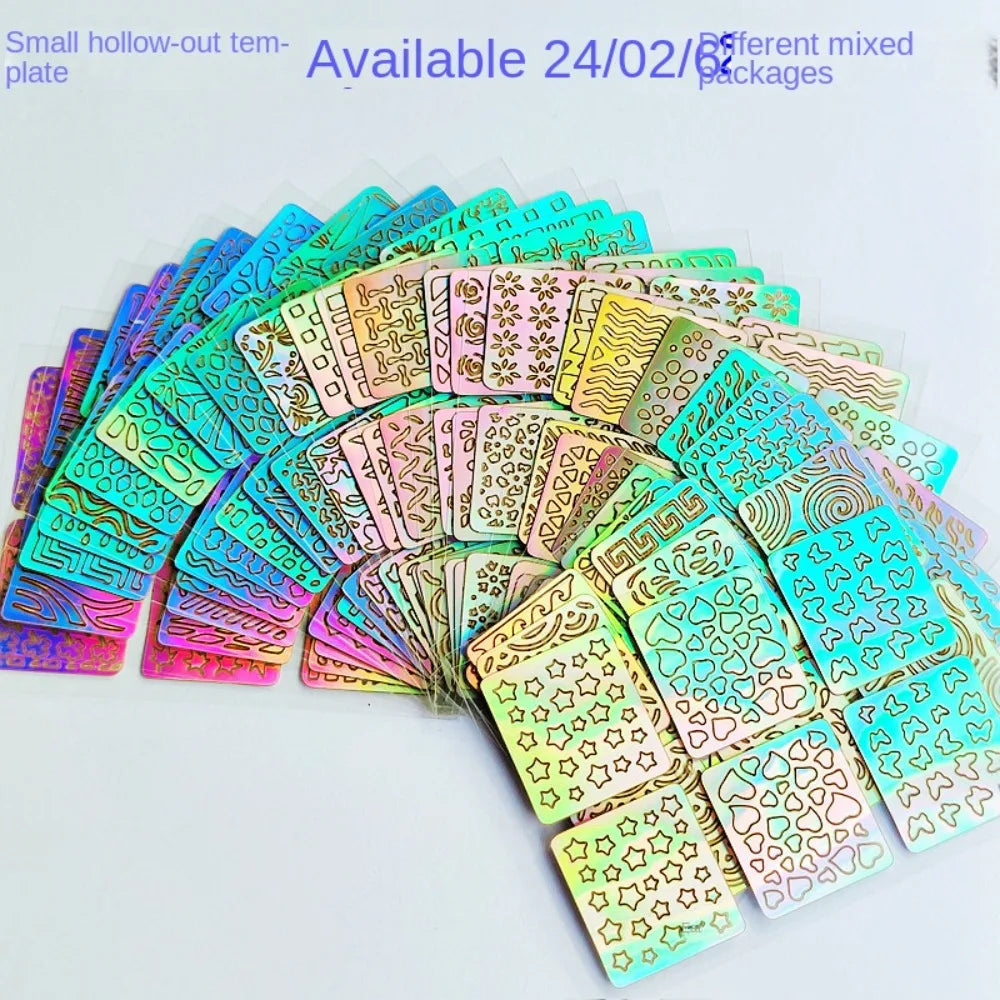 6 12 24 Laser Nail Sticker Hollow Adhesive Painting Template DIY Zpaxo