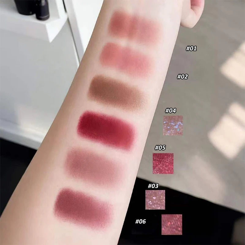 6-color Matte Velvet Lipstick Smooth Waterproof Lasting Lip Stick Solid Lip Gloss Sexy Dark Red Fine Glitter Lip Glaze Makeup Zpaxo