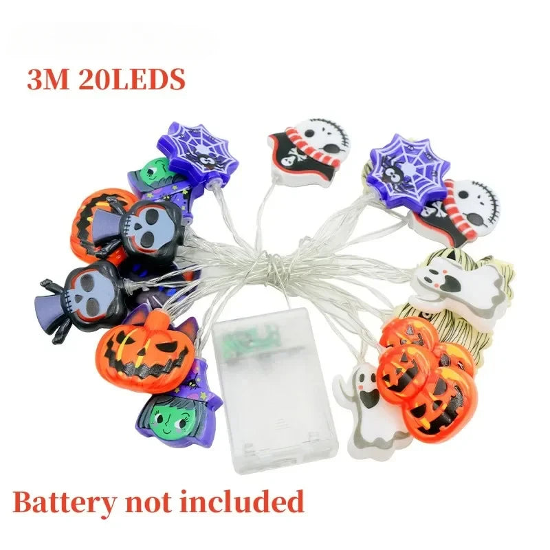 Halloween Party LED String Lights Ghost Pumpkin Cat Spider Web