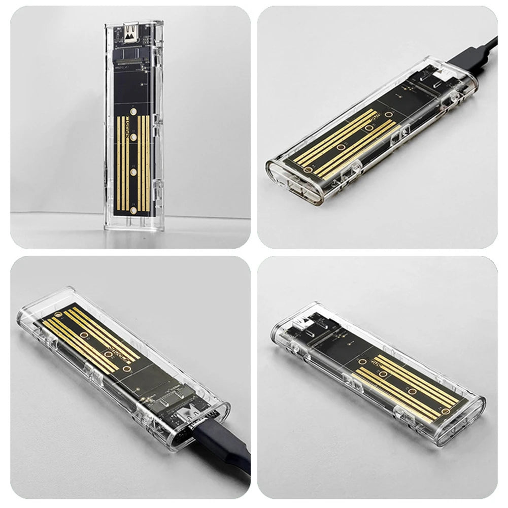 M.2 NVME SATA Mobile Hard Disk Case Dual Protocol SSD Case Clear USB Type C M2 SSD Transparent External Enclosure Hard Disk Box Zpaxo
