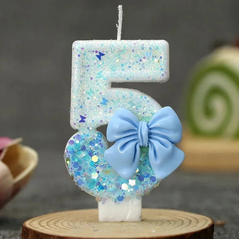 Blue Bow Glitter Number Birthday Candles Baby's First Cake