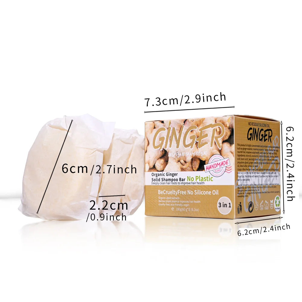 3-Pack Ginger Shampoo Soap – Oil Control, Silicone-Free Bar Solid Shampoo Bar Zpaxo
