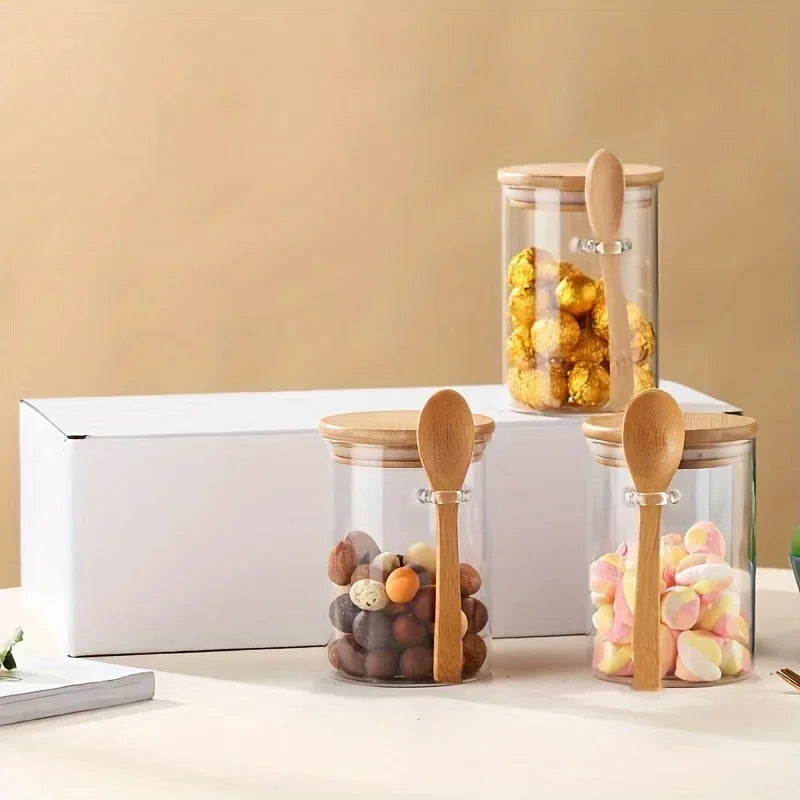 280ml Airtight Glass Jar with Bamboo Lid & Spoon – 10oz Food Storage Glass Storage Jar Zpaxo