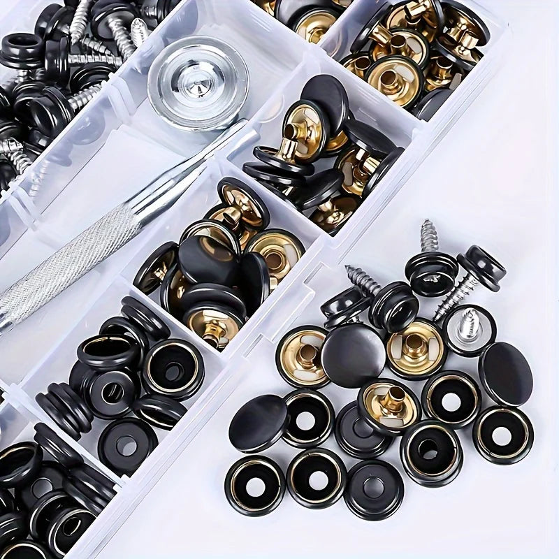 62 pcs Black Stainless Steel Marine Canvas Repair Kit With Fixing Tools, Canvas Fasteners, Buckle Kit, Heavy-duty Buckle 15mm Zpaxo