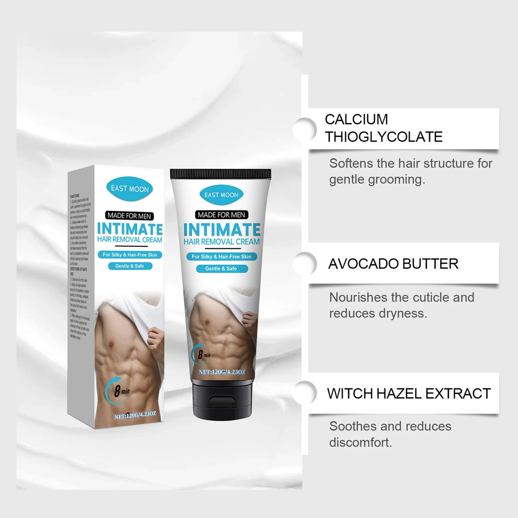 East Moon Men's Hair Removal Cream – Gentle & Non-Irritating, No Redness, No Dark Spots Left, Slows Hair Growth, Easy to Use Zpaxo