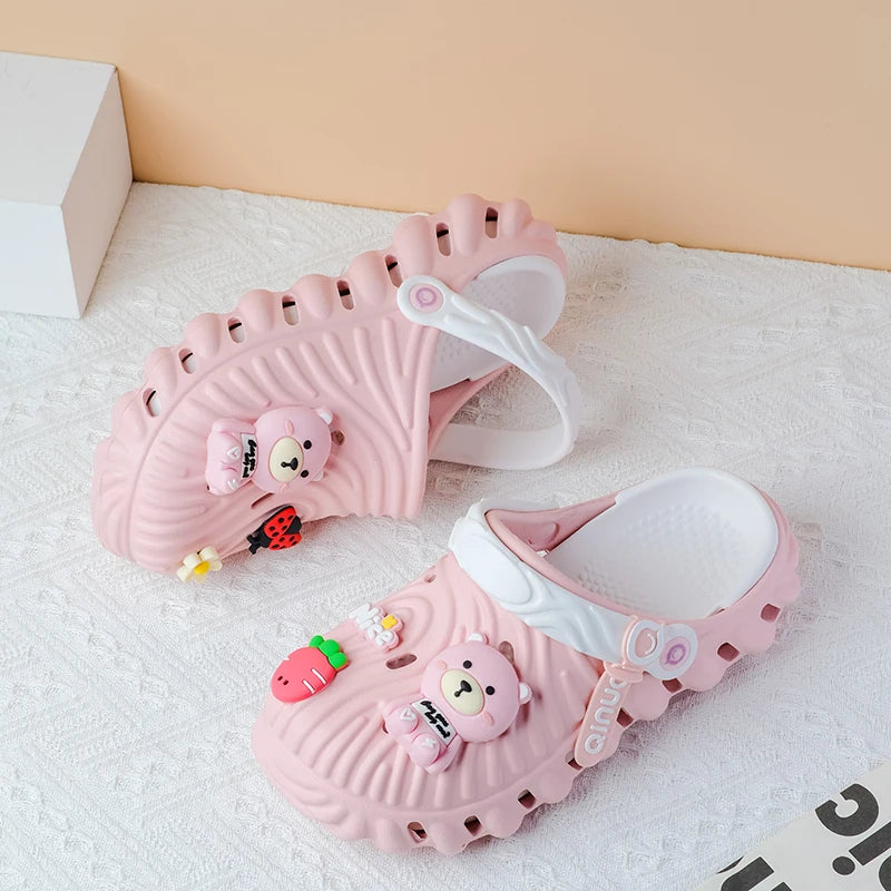Women's Diy Cute Bear Clogs Sandals Summer 2025 Slip Wedge Platform Zpaxo Pink 35-36