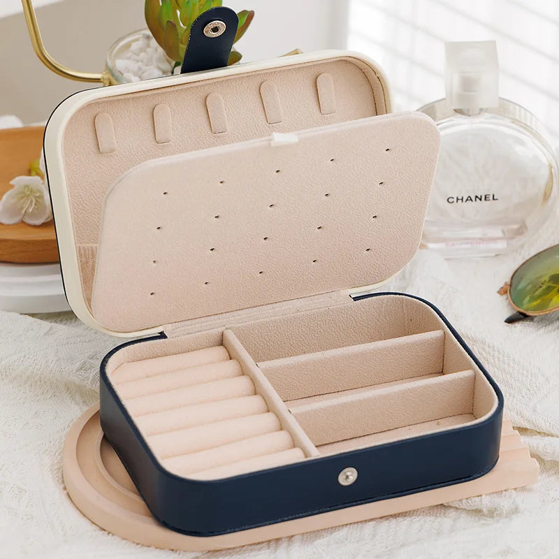 Portable Leather Jewelry Travel Organizer Box | Rings & Earrings Jewelry Travel Case Zpaxo Blue