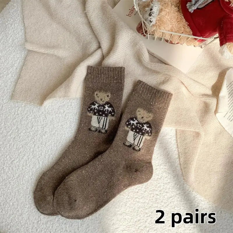Warm Women's Socks Adorable Cartoon Bear Design Two Suitable Autumn Zpaxo A1