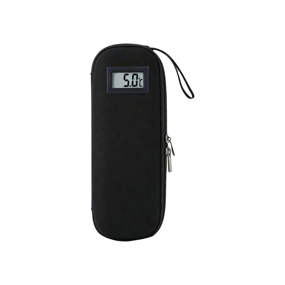 Outdoor Protable Insulin Cooler Bag Insulin Vial Protector Thermometer Display Insulin Vial Storage Case Waterproof Storage Bag Zpaxo A black