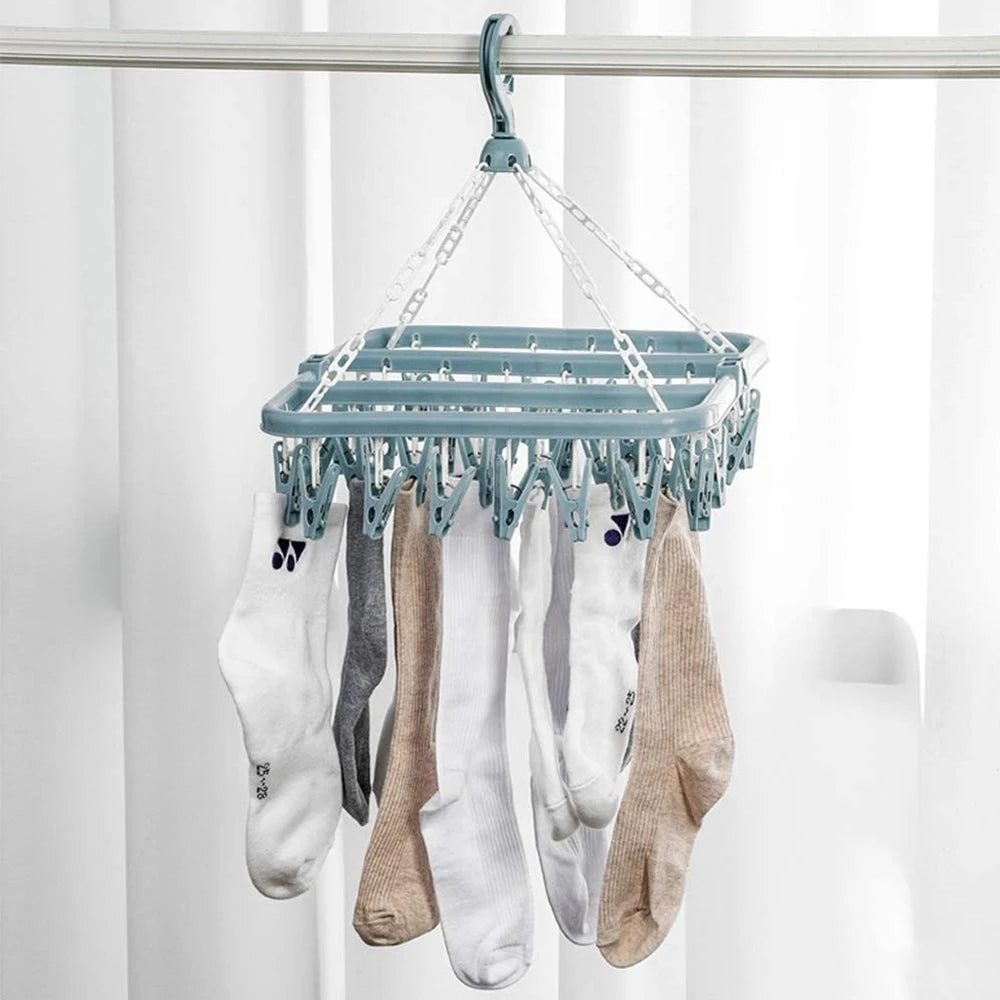 Clothes Drying Hanger with 32 Clips / 8 Clips Socks Underwear Drying Folding Laundry Hanging Rack Zpaxo