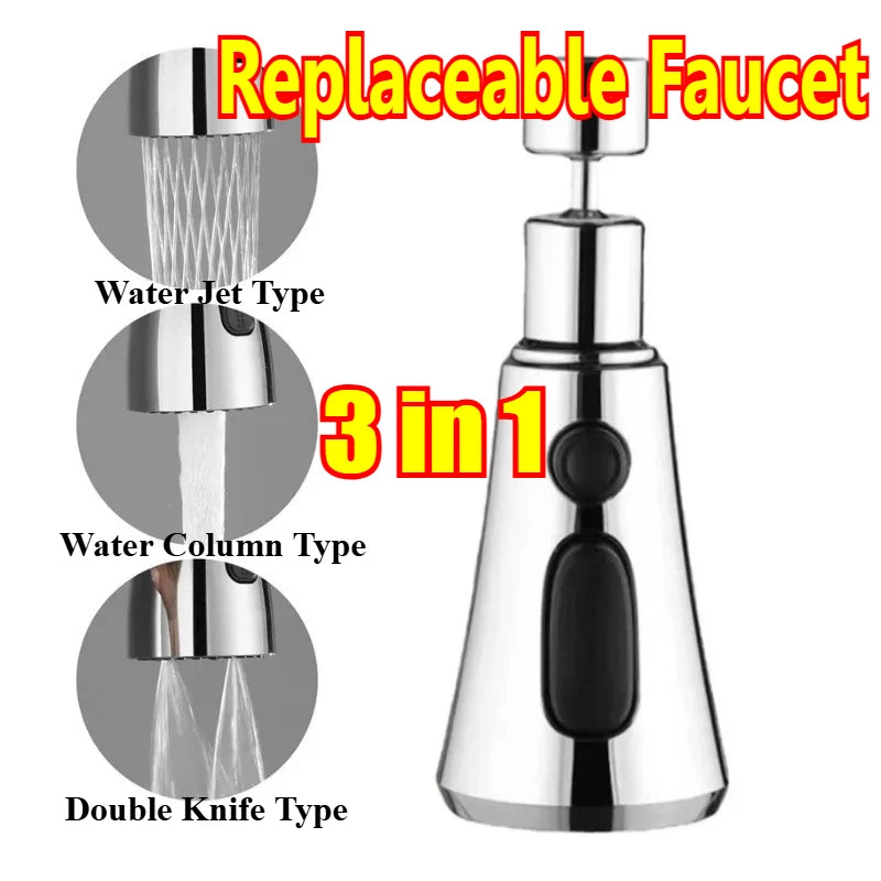 Universal 360° Rotation Kitchen Faucet Extender 3 In1 ABS Durable Water Saving Shower Spray Head Bathroom Basin Tap Replacement Zpaxo