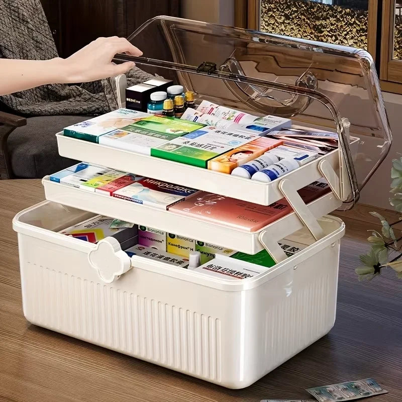 Smart Flip-top Medicine Box Visual Window Multi-layers Easy-carry