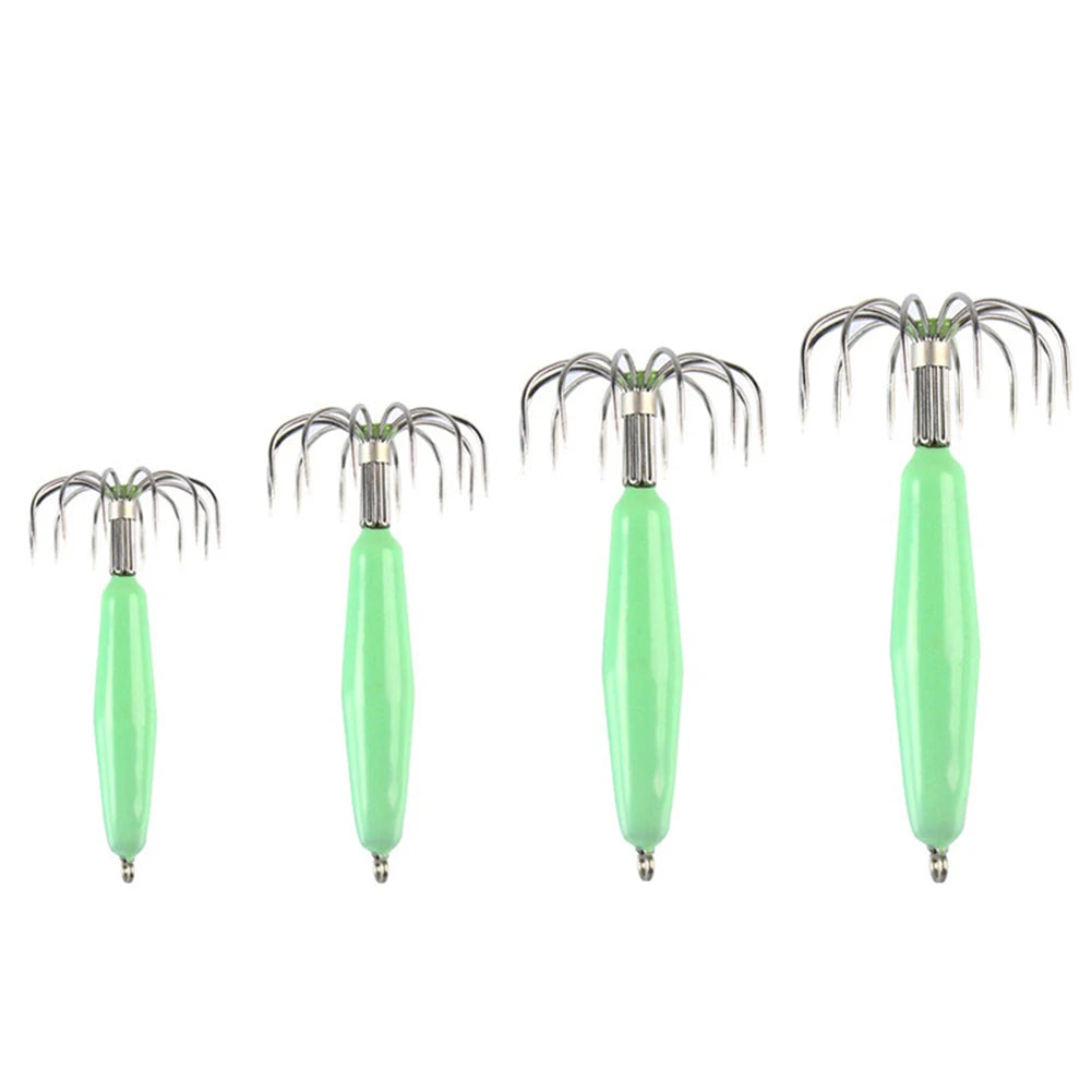 12 Claw Squid Hooks Portable Glow Dark Cuttlefish Jig Fluorescent