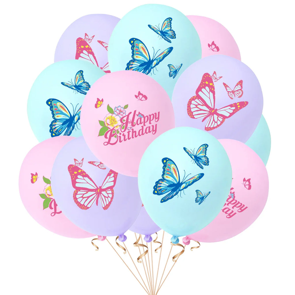 Butterfly Theme Latex Balloon Happy Birthday Pattern Printed Balloons