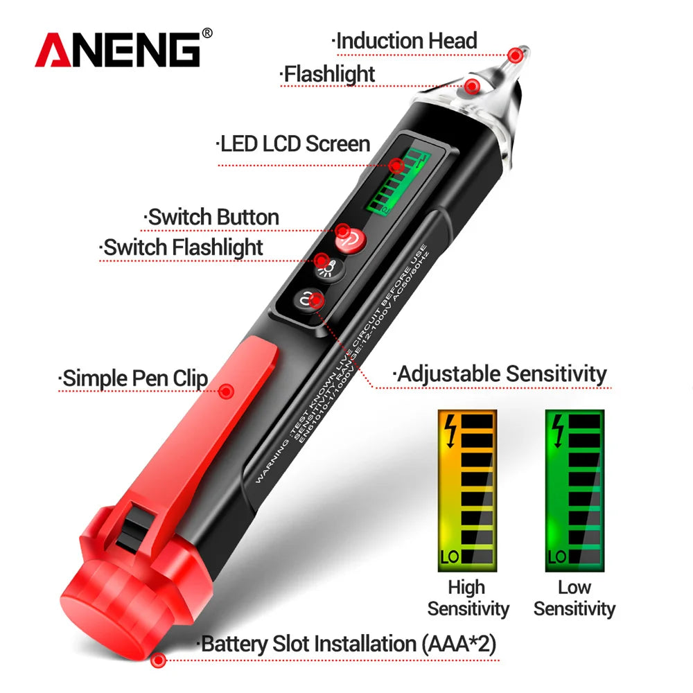 ANENG VC1010 Digital Non-contact Tester Pen Meter 12-1000V Current