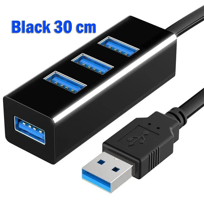 4-Port USB 3.0 Hub – Portable High-Speed USB Splitter for PC USB Hub Zpaxo black 30cm