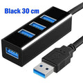 4-Port USB 3.0 Hub – Portable High-Speed USB Splitter for PC USB Hub Zpaxo black 30cm