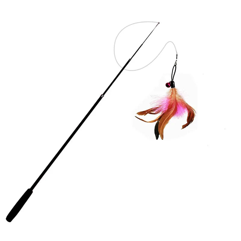 Extra Long 1.8m Telescopic Cat Stick Extended Fishing Rod Feather Cat Toy for Scratching And Boredom Relief Zpaxo Black