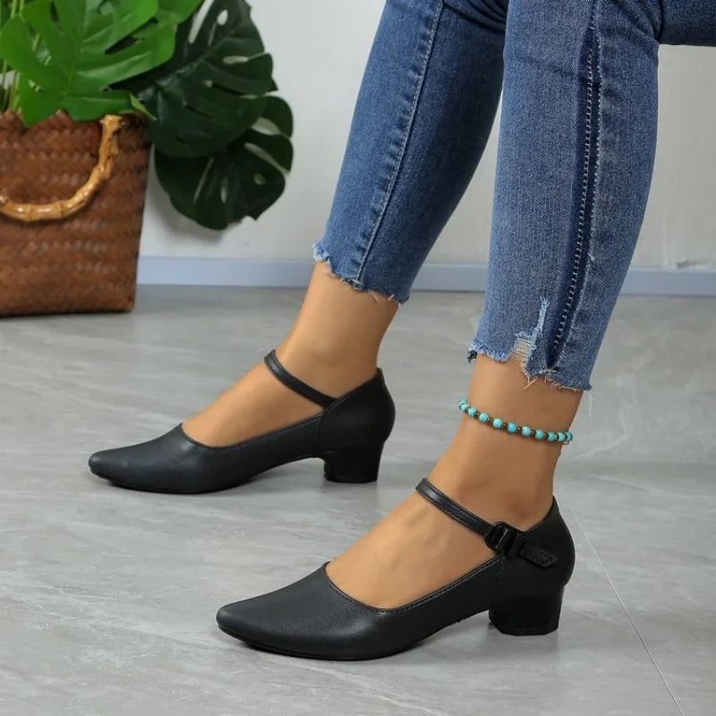 Round Head Shallow Square Heel Shoes Women's Elegant Fashion Heels Zpaxo black 42