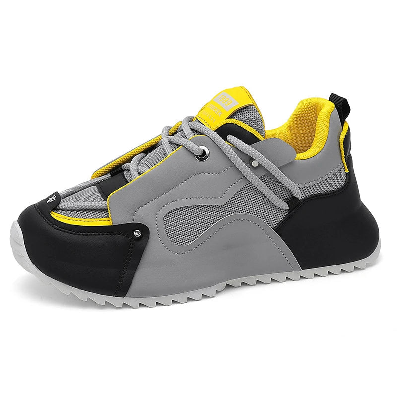 Grey Black Yellow Chunky Dad Sneakers Retro Patchwork Casual Shoes Zpaxo
