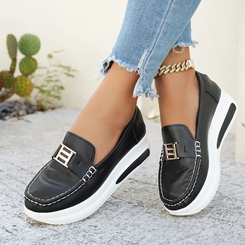 Loafers Spring Summer Single Shoe Women's Thick Bottom Round Head