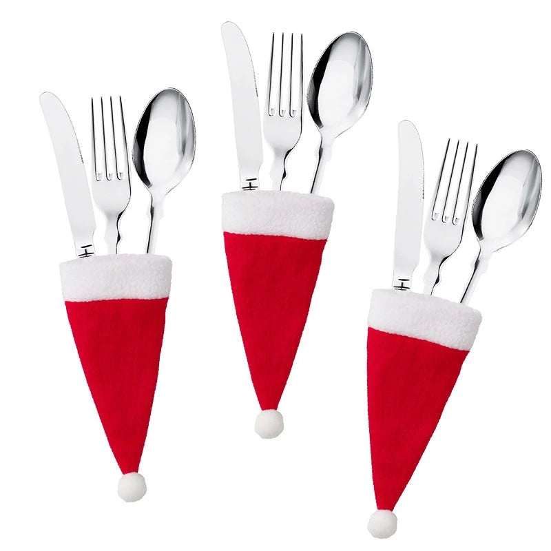 Christmas Cutlery Holder Bags Santa Claus Knife Fork Pocket Tableware