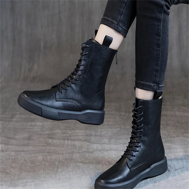 Large Women's British 2023 Autumn Winter Flat Bottom Retro Medium Zpaxo
