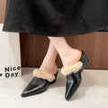 Non-slip Women 2025 Winter Baotou Half Slippers Block Heel Pointed