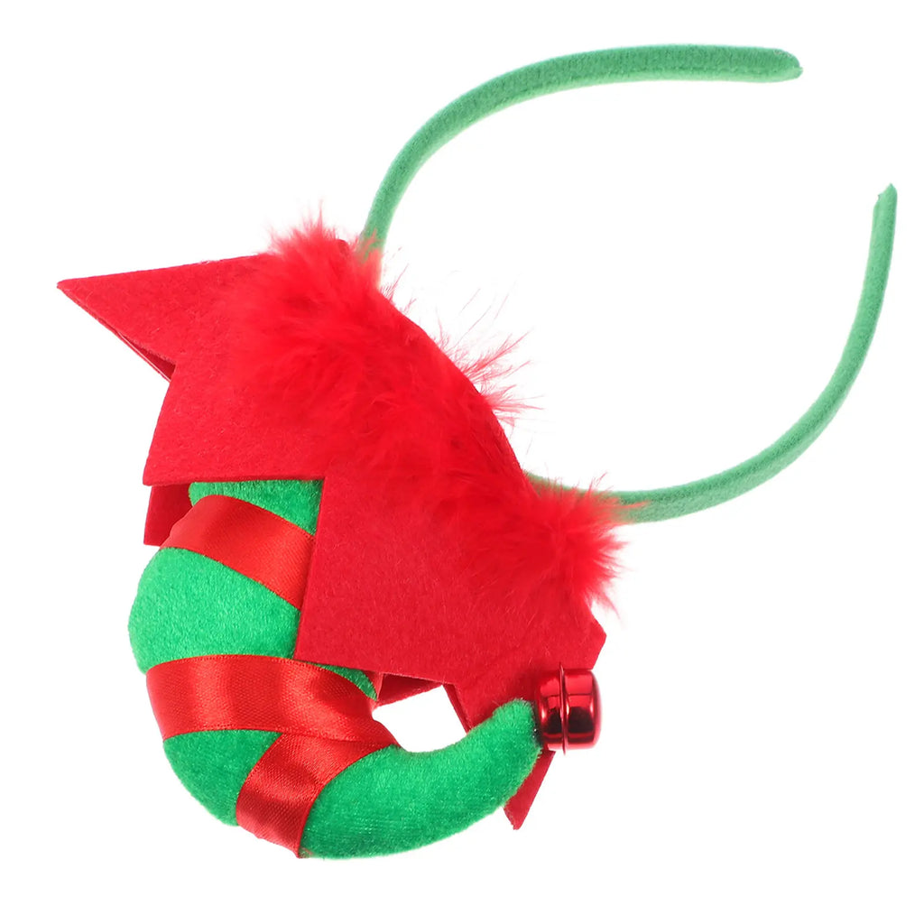 Clown Hat Headband Comfortable Green Striped Christmas Elf Xmas