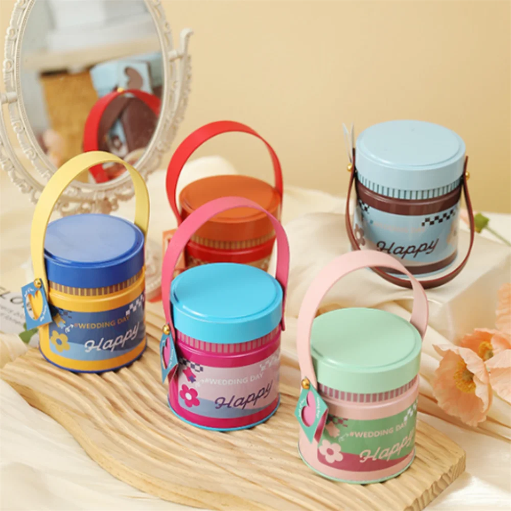 Round Tin Candy Box with Handle – Wedding & Party Gift Tin