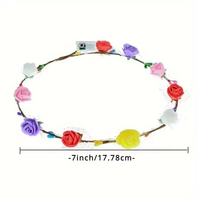 LED Flower Wreath Headband Multicolor Light Up Lighted Head Band Glow