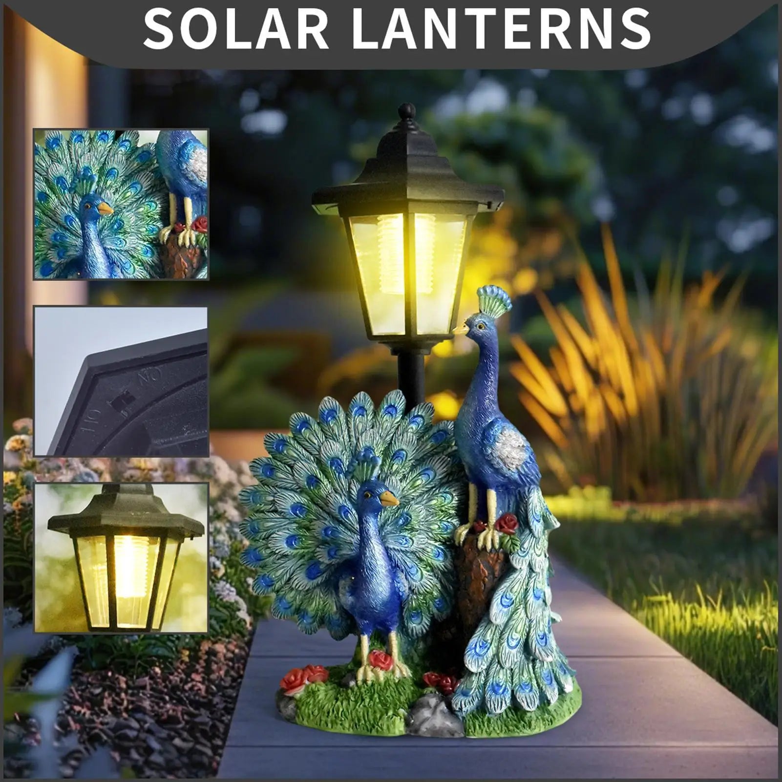 Solar Statue Resin Bird Lighting Sculpture Statues Yard Garden Lawn