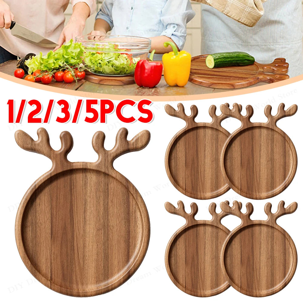 1- Christmas Wood Antler Appetizer Platter Decorative Tree Tray Plate