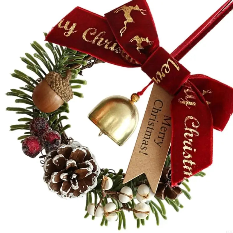Holiday Door Hanger Pinecones Berries Bells Durable Wooden Christmas